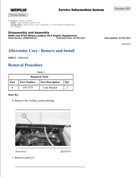 Caterpillar Cat 966K Wheel Loader Service and Repair Manual PDF | S/N PBG