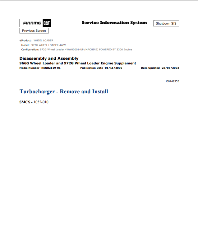 Caterpillar Cat 972G Wheel Loader Service and Repair Manual PDF | S/N 4WW