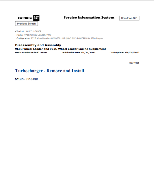 Caterpillar Cat 972G Wheel Loader Service and Repair Manual PDF | S/N 4WW