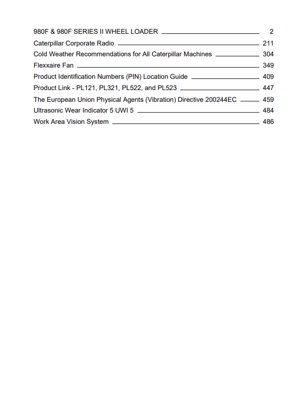 Caterpillar Cat 980F And 980F Series II Wheel Loader Operation And Maintenance Manual PDF | S/N 3HK
