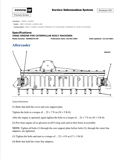 Caterpillar Cat 980F II Wheel Loader Service and Repair Manual PDF | S/N 4RN