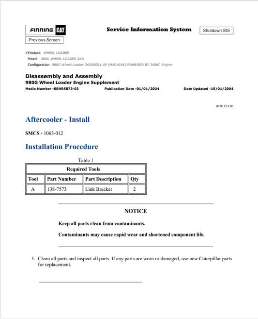 Caterpillar Cat 980G Wheel Loader Service and Repair Manual PDF | S/N 2KR