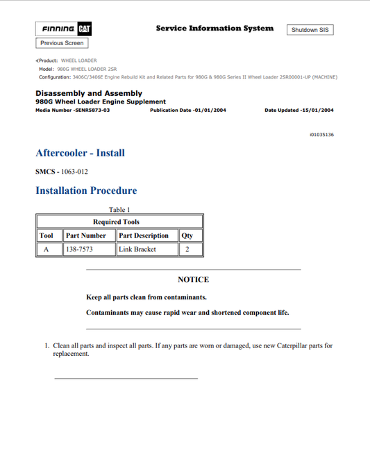 Caterpillar Cat 980G Wheel Loader Service and Repair Manual PDF | S/N 2SR
