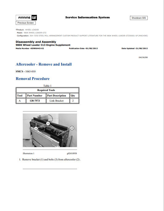 Caterpillar Cat 980K Wheel Loader Service and Repair Manual PDF | S/N GTZ