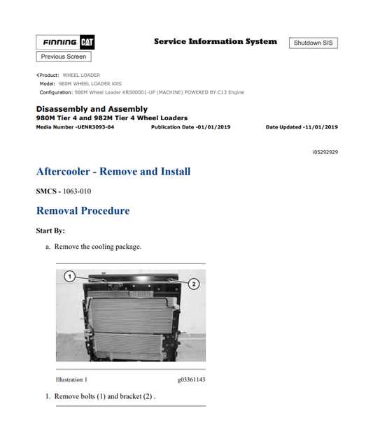 Caterpillar Cat 980M Wheel Loader Service and Repair Manual PDF | S/N KRS