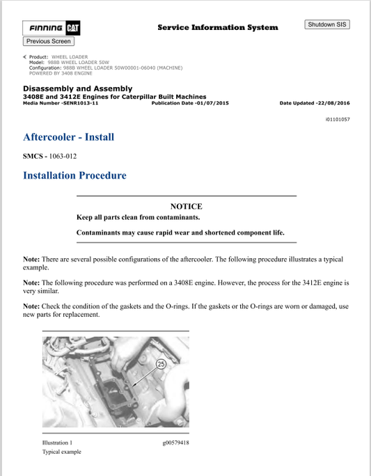 Caterpillar Cat 988B Wheel Loader Service and Repair Manual PDF | S/N 50W