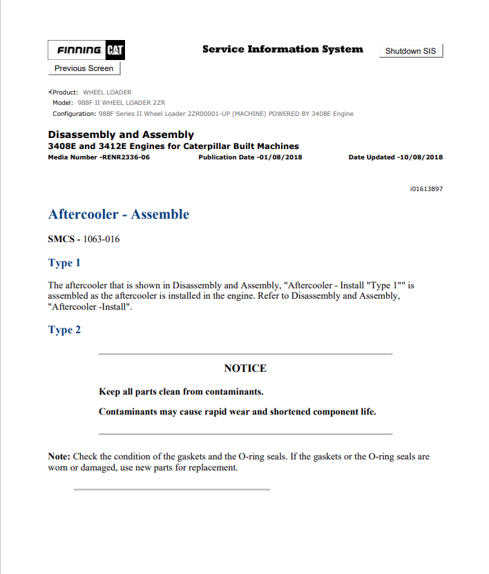 Caterpillar Cat 988F II Wheel Loader Service and Repair Manual PDF | S/N 2ZR