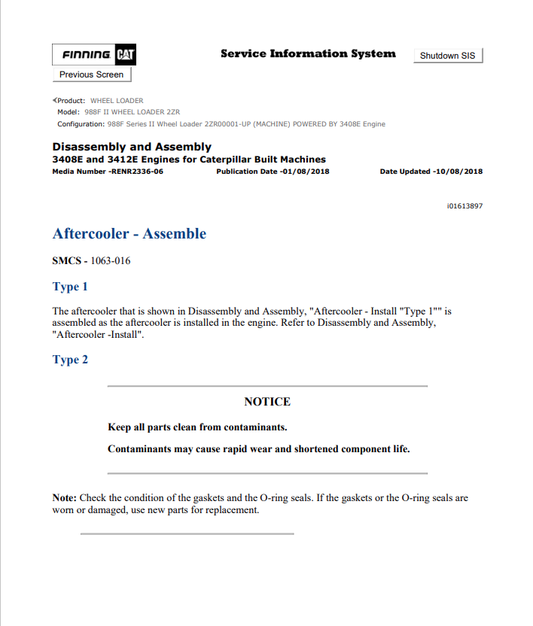 Caterpillar Cat 988F II Wheel Loader Service and Repair Manual PDF | S/N 2ZR