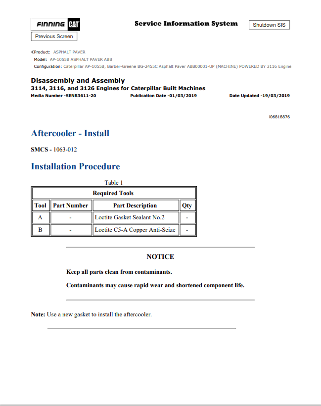 Caterpillar Cat AP-1055B Asphalt Paver Service and Repair Manual PDF | S/N ABB