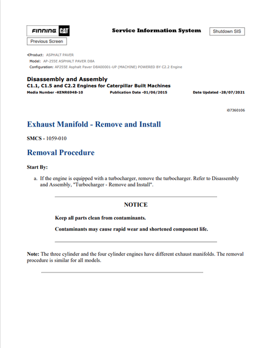 Caterpillar Cat AP-255E Asphalt Paver Service and Repair Manual PDF | S/N D8A