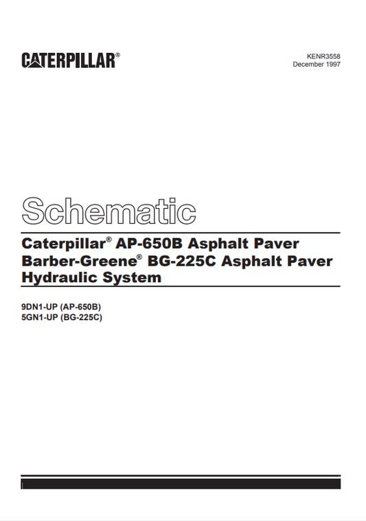Caterpillar Cat AP-650B Asphalt Paver Electrical and Hydraulic Schematic Manual PDF | S/N 9DN