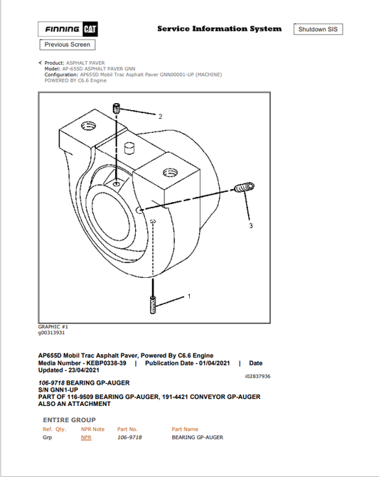 Caterpillar Cat AP-655D Asphalt Paver Parts Catalogue Manual PDF | S/N GNN