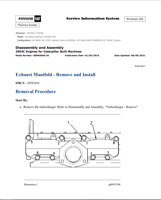 Caterpillar Cat AP-800D Asphalt Paver Service And Repair Manual PDF | S/N A5P