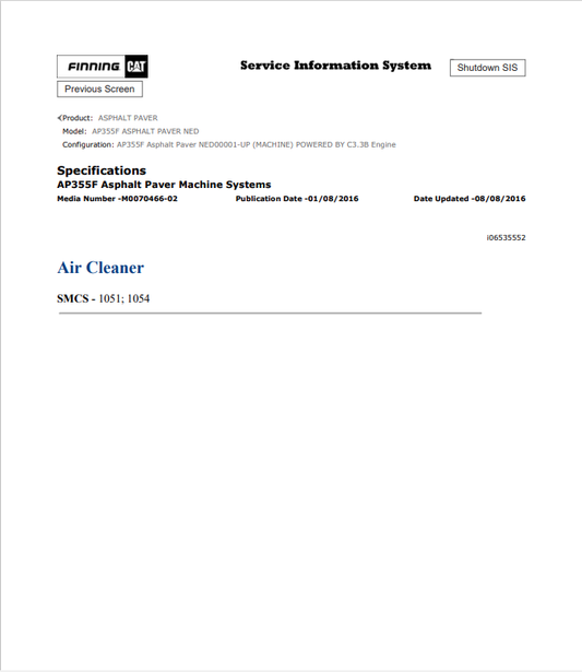Caterpillar Cat AP355F Asphalt Paver Service and Repair Manual PDF | S/N NED