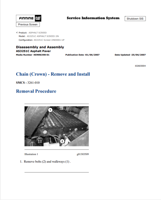 Caterpillar Cat AS3251C Asphalt Paver Service and Repair Manual PDF | S/N JJN