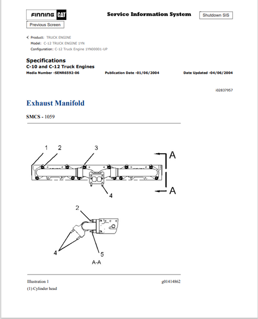 Caterpillar Cat C-12 Truck Engine Service and Repair Manual PDF | S/N 1YN
