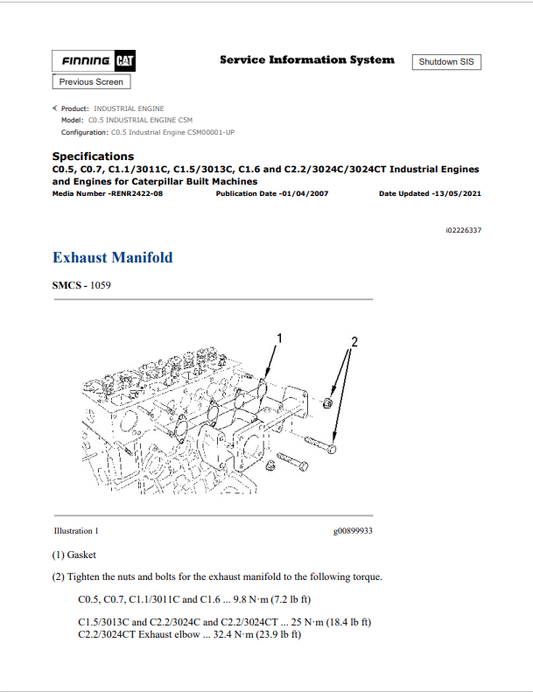 Caterpillar Cat C0.5 Industrial Engine Service and Repair Manual PDF | S/N C5M