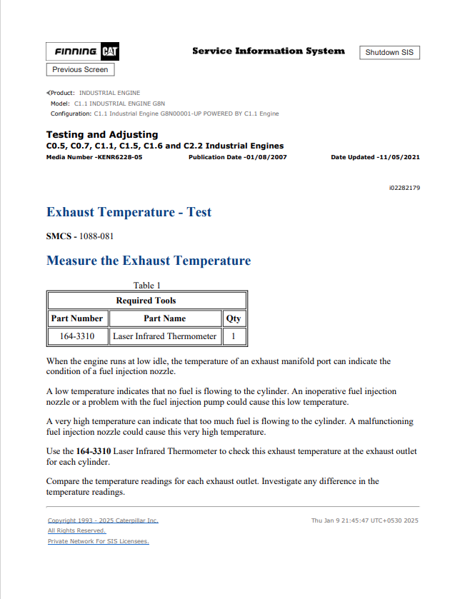 Caterpillar Cat C1.1 Industrial Engine Service and Repair Manual PDF | S/N G8N