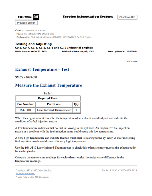 Caterpillar Cat C1.1 Industrial Engine Service and Repair Manual PDF | S/N G8N