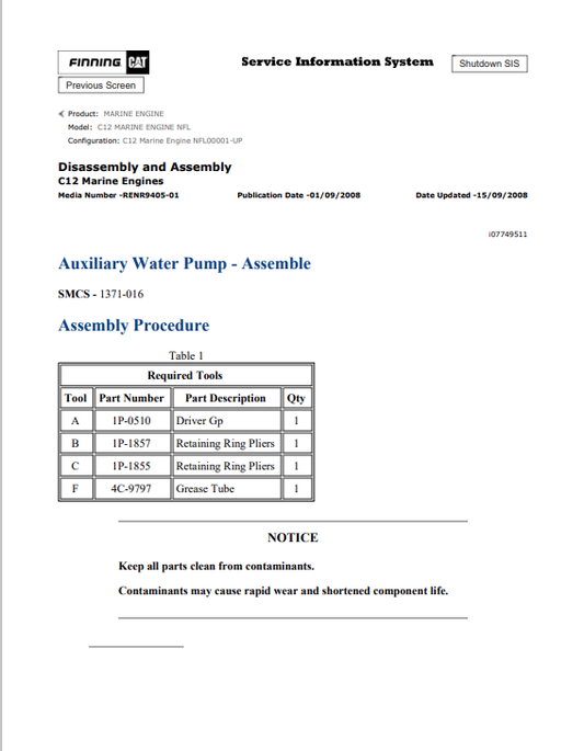 Caterpillar Cat C12 Marine Engine Service and Repair Manual PDF | S/N NFL