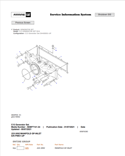 Caterpillar Cat C13 Generator Set Parts Catalogue Manual PDF | S/N DH4