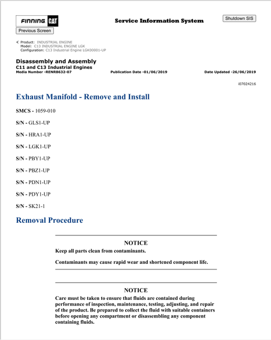 Caterpillar Cat C13 Industrial Engine Service and Repair Manual PDF | S/N LGK