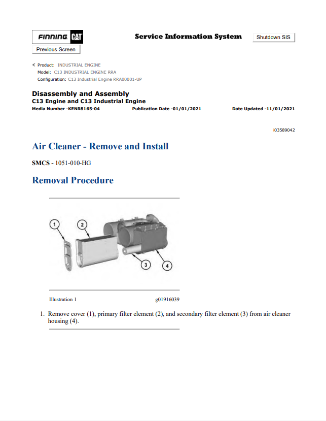 Caterpillar Cat C13 Industrial Engine Service and Repair Manual PDF | S/N RRA