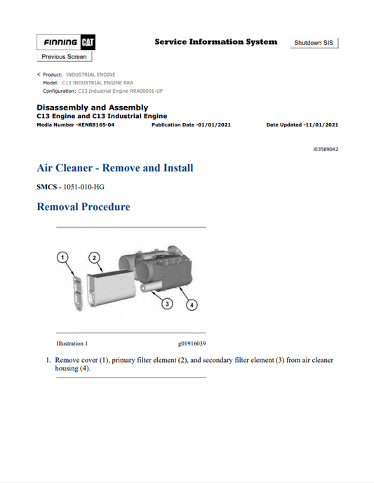 Caterpillar Cat C13 Industrial Engine Service and Repair Manual PDF | S/N RRA