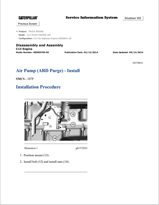 Caterpillar Cat C13 Truck Engine Service and Repair Manual PDF | S/N LEE