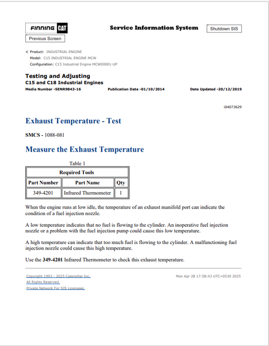 Caterpillar Cat C15 Industrial Engine Service And Repair Manual PDF | S/N MCW