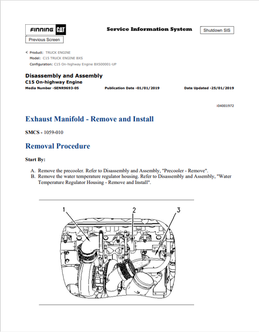 Caterpillar Cat C15 Truck Engine Service and Repair Manual PDF | S/N BXS