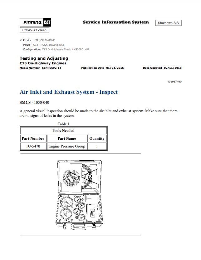 Caterpillar Cat C15 Truck Engine Service and Repair Manual PDF | S/N NXS