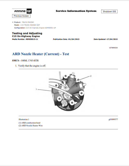 Caterpillar Cat C15 Truck Engine Service and Repair Manual PDF | S/N SDP
