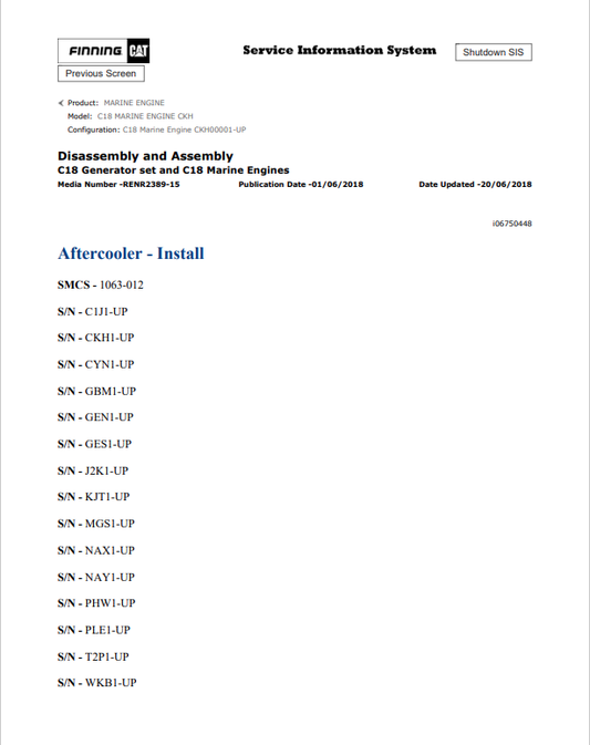 Caterpillar Cat C18 Marine Engine Service and Repair Manual PDF | S/N CKH