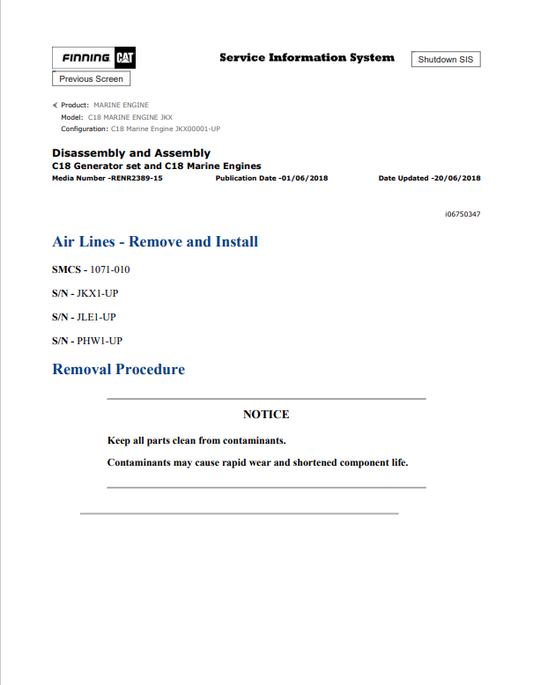 Caterpillar Cat C18 Marine Engine Service and Repair Manual PDF | S/N JKX