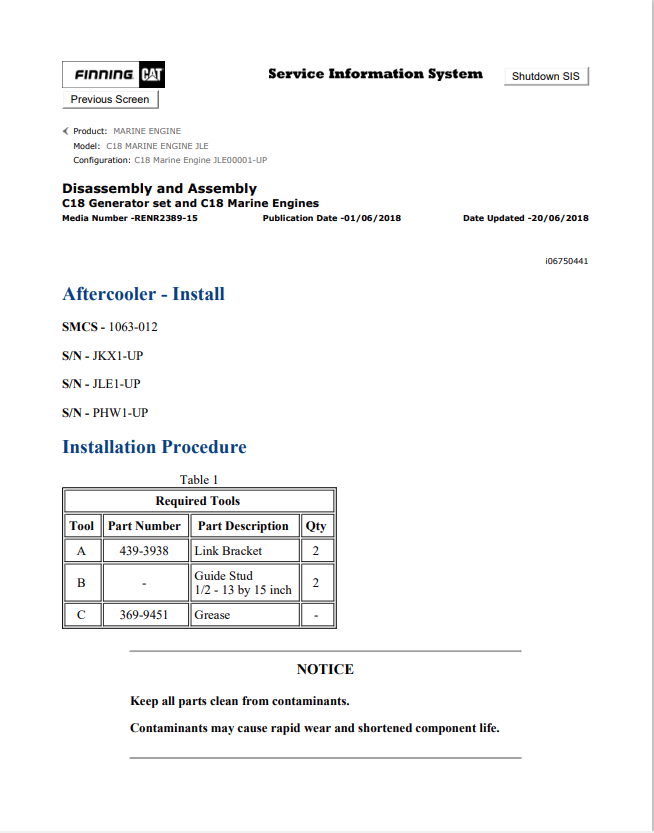 Caterpillar Cat C18 Marine Engine Service and Repair Manual PDF | S/N JLE