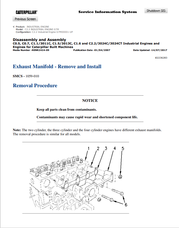 Caterpillar Cat C2.2 Industrial Engine Service and Repair Manual PDF | S/N G7M