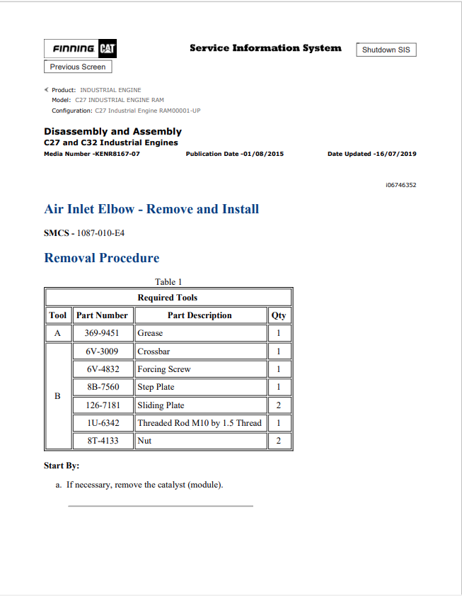 Caterpillar Cat C27 Industrial Engine Service and Repair Manual PDF | S/N RAM