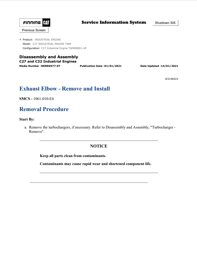 Caterpillar Cat C27 Industrial Engine Service and Repair Manual PDF | S/N TWM
