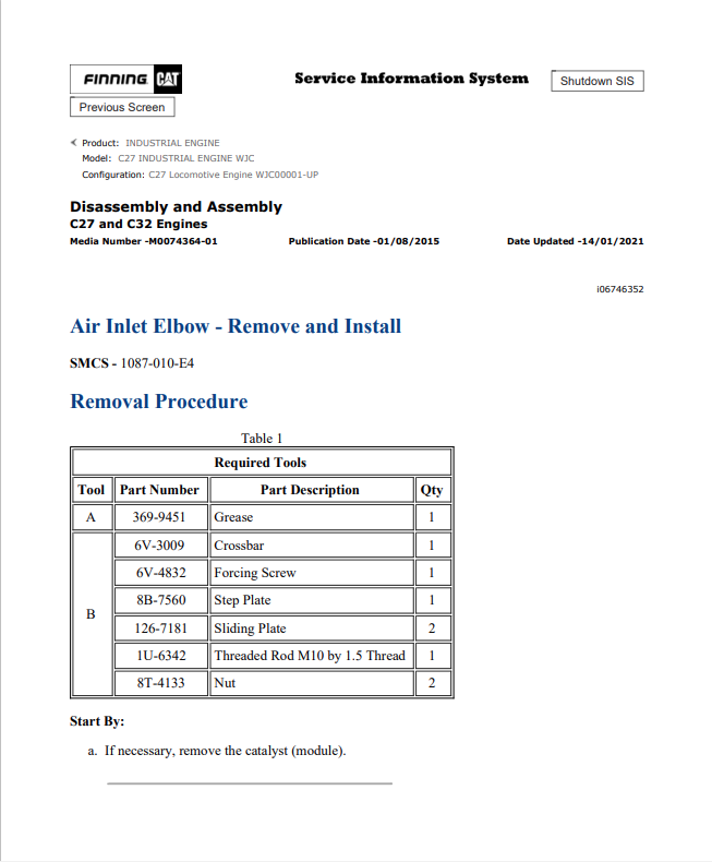 Caterpillar Cat C27 Industrial Engine Service and Repair Manual PDF | S/N WJC