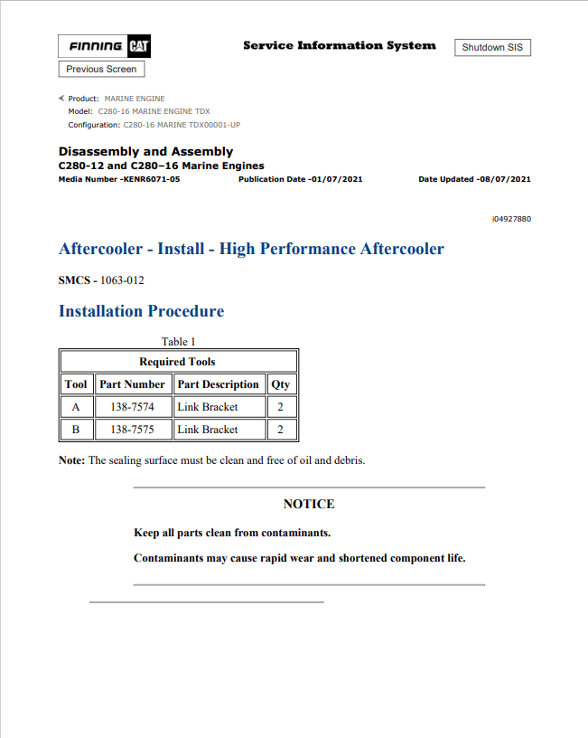Caterpillar Cat C280-16 Marine Engine Service and Repair Manual PDF | S/N TDX