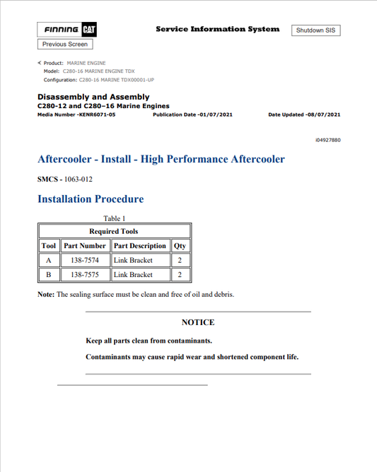 Caterpillar Cat C280-16 Marine Engine Service and Repair Manual PDF | S/N TDX