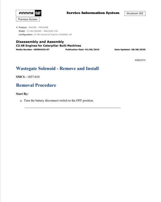Caterpillar Cat C3.4B Engine - Machine Service and Repair Manual PDF | S/N CJG
