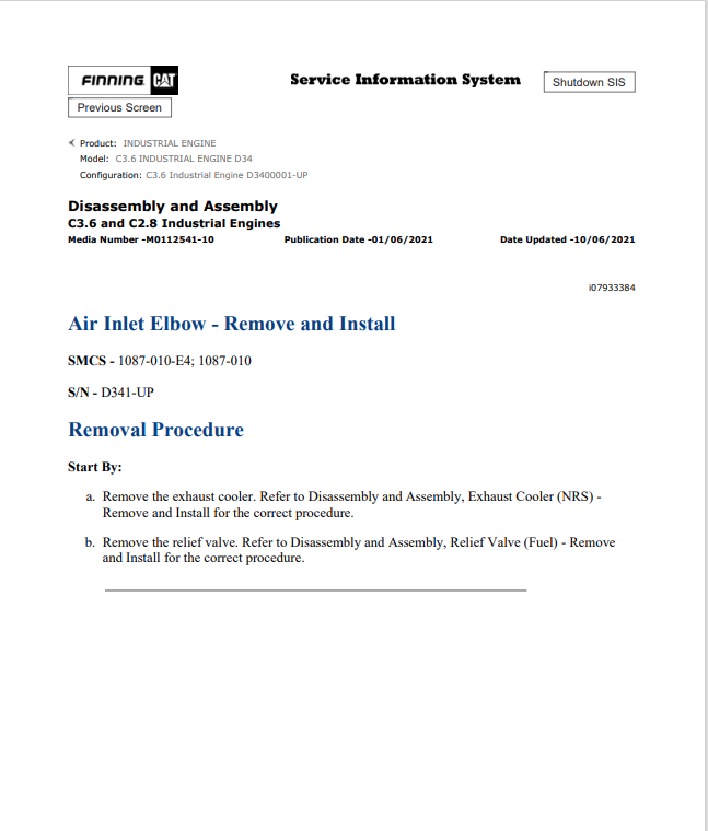 Caterpillar Cat C3.6 Industrial Engine Service and Repair Manual PDF | S/N D34