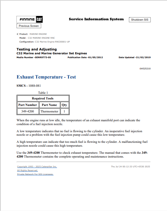 Caterpillar Cat C32 Marine Engine Service and Repair Manual PDF | S/N RNC