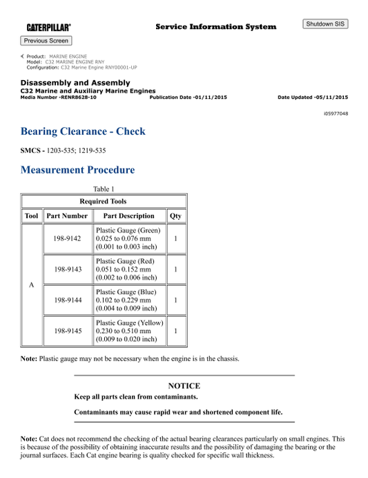 Caterpillar Cat C32 Marine Engine Service and Repair Manual PDF | S/N RNY