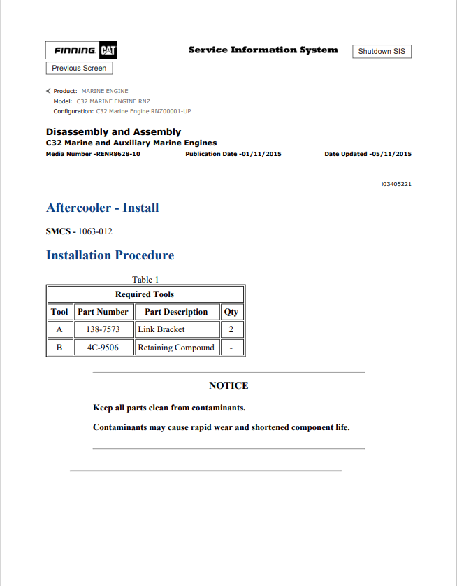 Caterpillar Cat C32 Marine Engine Service and Repair Manual PDF | S/N RNZ