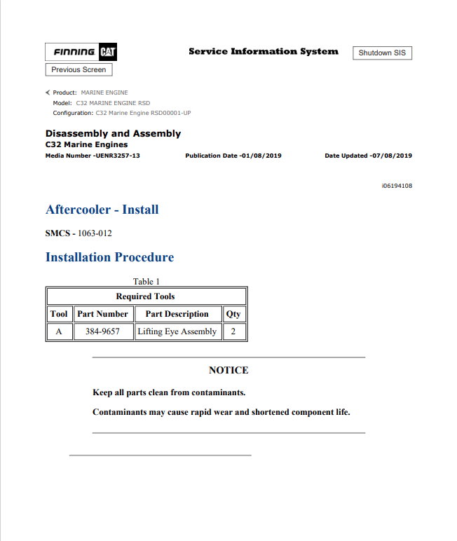 Caterpillar Cat C32 Marine Engine Service and Repair Manual PDF | S/N RSD