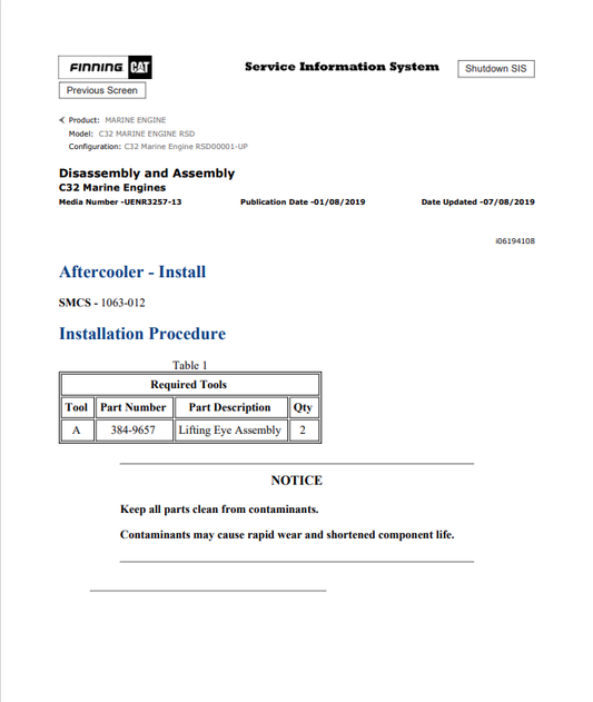Caterpillar Cat C32 Marine Engine Service and Repair Manual PDF | S/N RSD