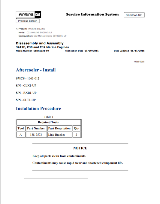 Caterpillar Cat C32 Marine Engine Service and Repair Manual PDF | S/N SLT